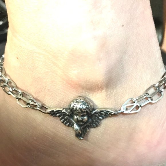 Antique Obsessions Jewelry - Cherub Angel Bracelet Victorian Silver Ankle Putti